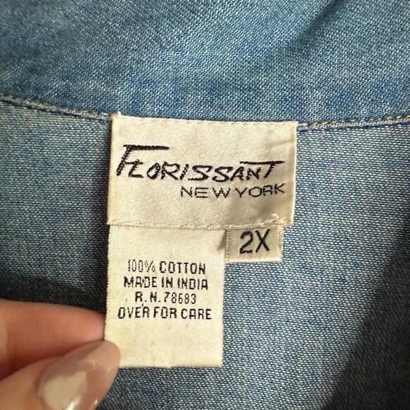 90s Vintage FLORISSANT | Denim Jacket with Lace Applique and sequins | 2XL - Picture 3 of 6